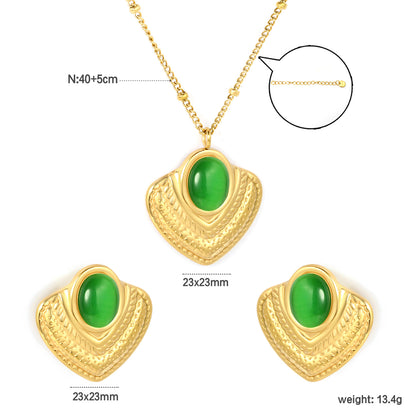 Wholesale 18K Gold Plated Shell Jewelry Set Mother-of-Pearl & Emerald Accent Necklace Earrings Light Luxury