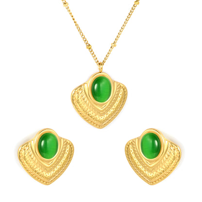 Wholesale 18K Gold Plated Shell Jewelry Set Mother-of-Pearl & Emerald Accent Necklace Earrings Light Luxury