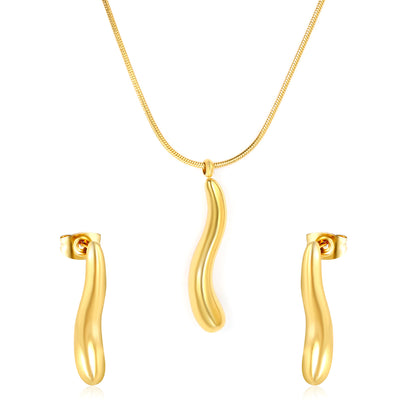 Wholesale 18K Gold Plated Fluid Wave Jewelry Set Architectural Curve Necklace Earrings Futuristic Minimalist