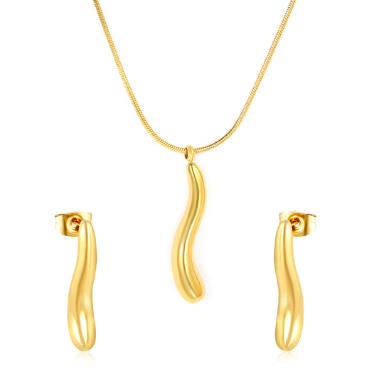 Wholesale 18K Gold Plated Fluid Wave Jewelry Set Architectural Curve Necklace Earrings Futuristic Minimalist