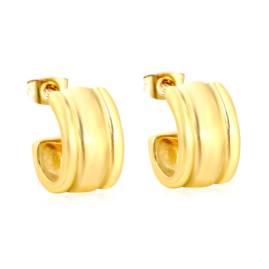 Wholesale 18K Gold Plated Wide C-Hoop Earrings Industrial Texture Vintage Luxury