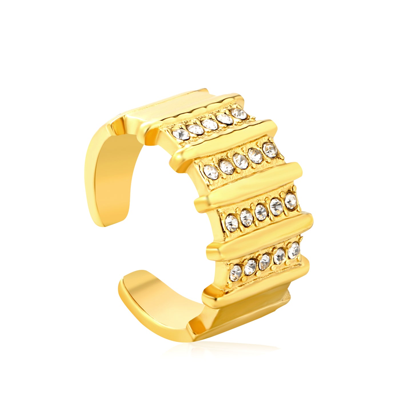 Wholesale 18K Gold Plated Multi-Layer Ring Diamond & Emerald Accent Open Band Festive Luxury Art