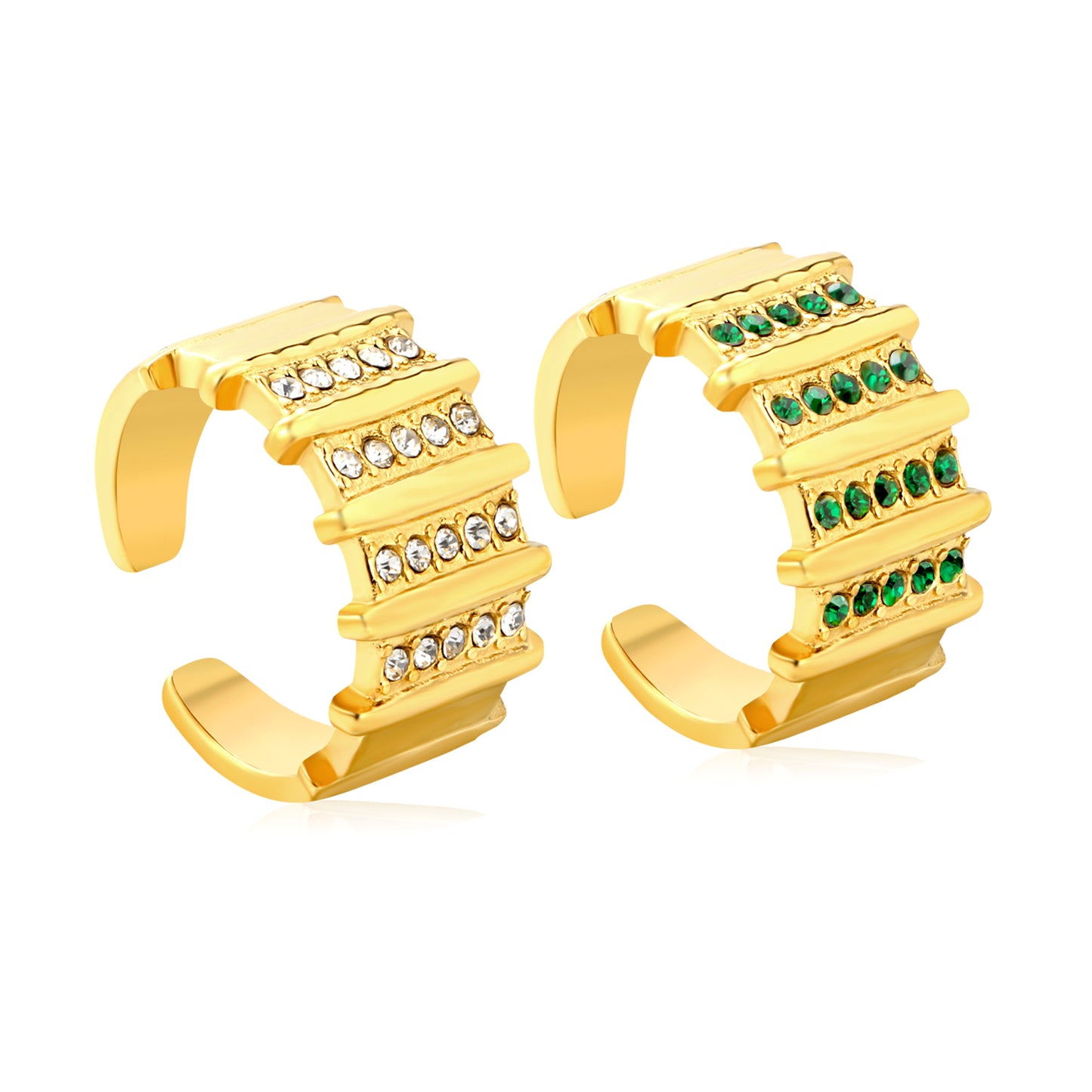 Wholesale 18K Gold Plated Multi-Layer Ring Diamond & Emerald Accent Open Band Festive Luxury Art