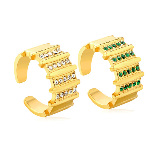 Wholesale 18K Gold Plated Multi-Layer Ring Diamond & Emerald Accent Open Band Festive Luxury Art