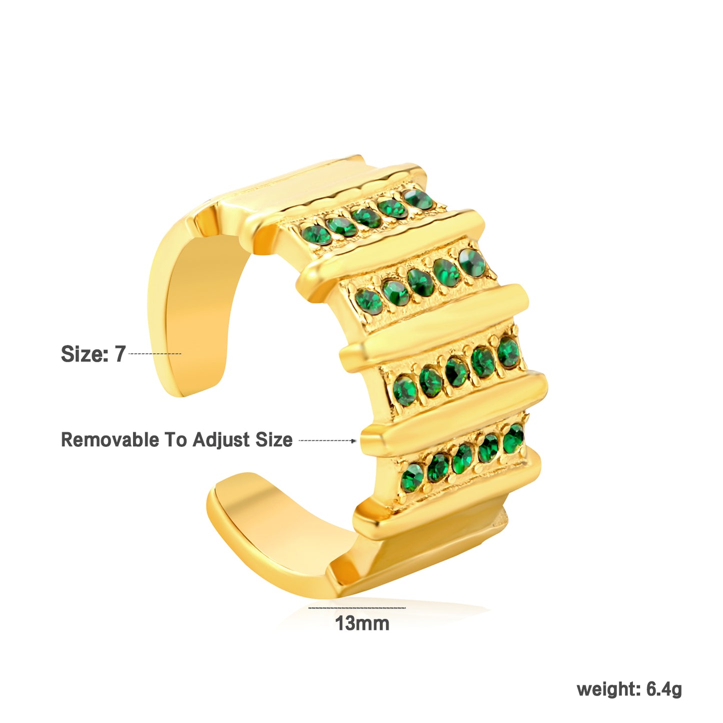 Wholesale 18K Gold Plated Multi-Layer Ring Diamond & Emerald Accent Open Band Festive Luxury Art
