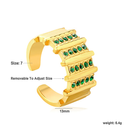 Wholesale 18K Gold Plated Multi-Layer Ring Diamond & Emerald Accent Open Band Festive Luxury Art