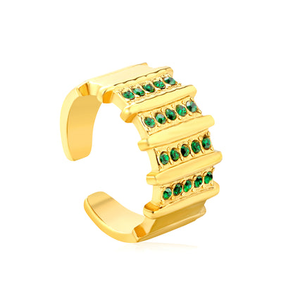Wholesale 18K Gold Plated Multi-Layer Ring Diamond & Emerald Accent Open Band Festive Luxury Art