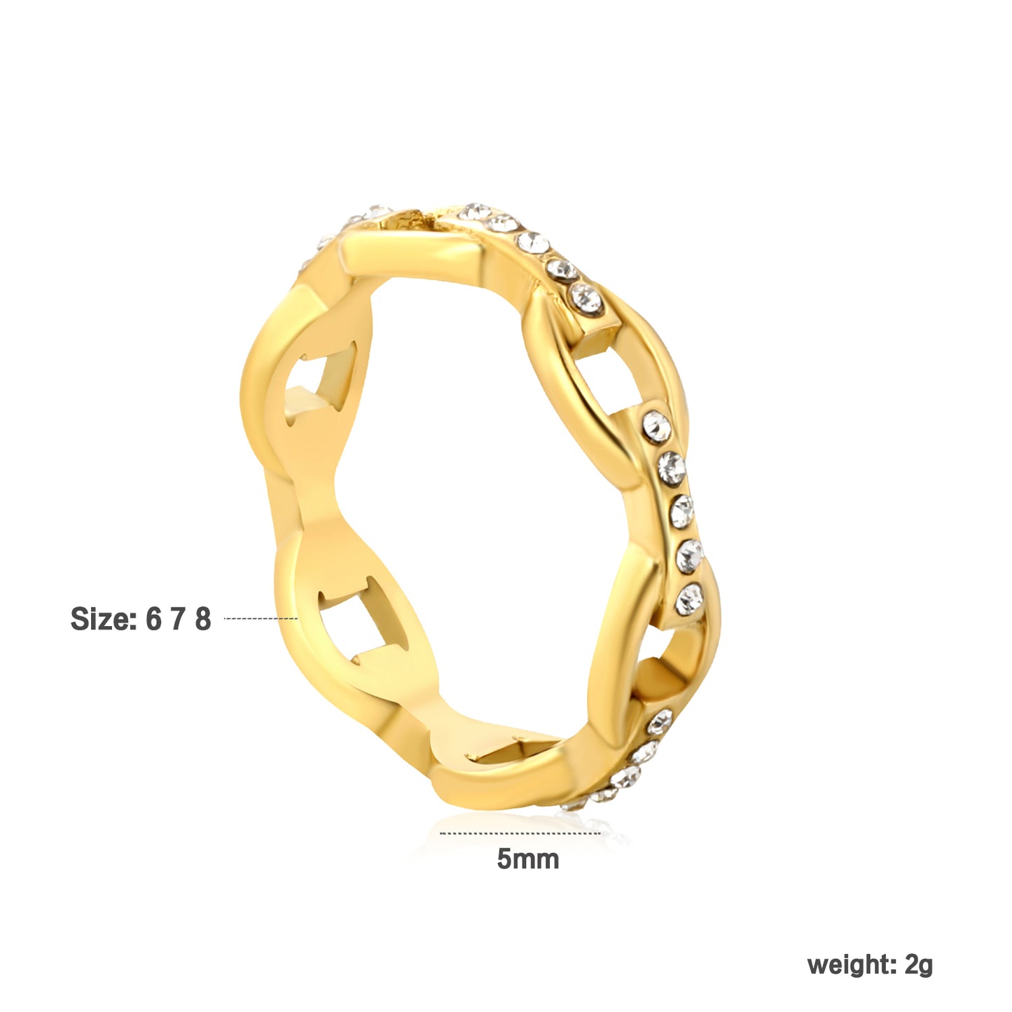 Wholesale 18K Gold Plated Openwork Chain Ring Diamond & Emerald Accent Festive Celebration Luxury