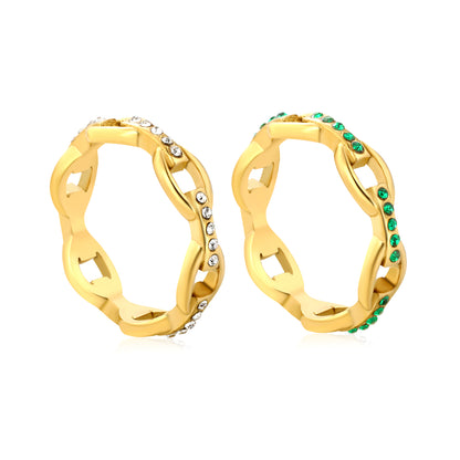 Wholesale 18K Gold Plated Openwork Chain Ring Diamond & Emerald Accent Festive Celebration Luxury