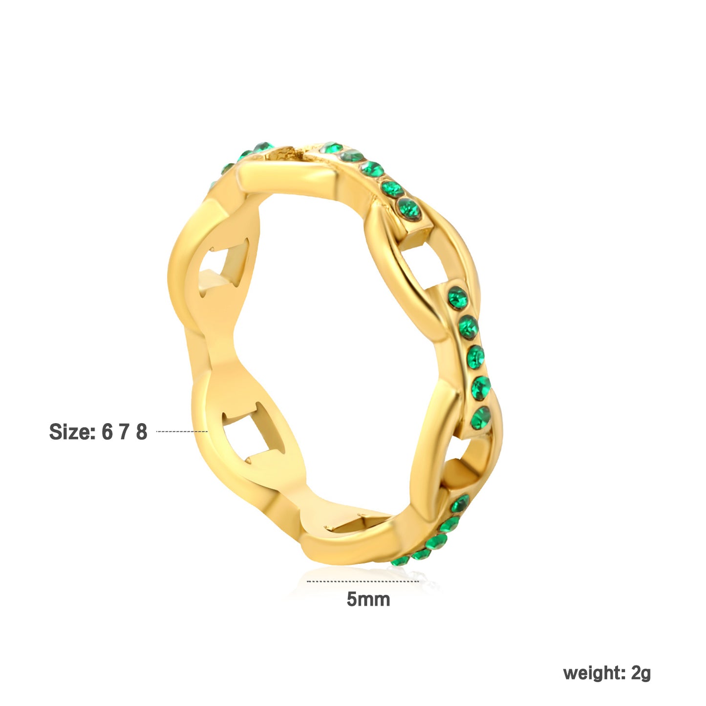 Wholesale 18K Gold Plated Openwork Chain Ring Diamond & Emerald Accent Festive Celebration Luxury