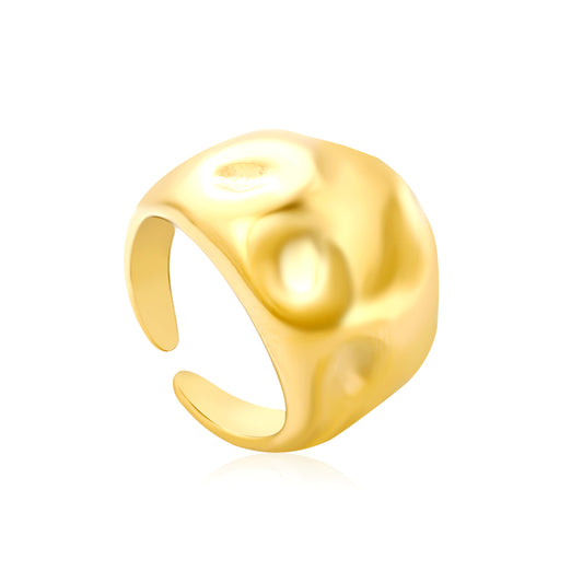 Wholesale 18K Gold Plated Dimpled Texture Ring Concave Circle Pattern Open Band Futuristic Art