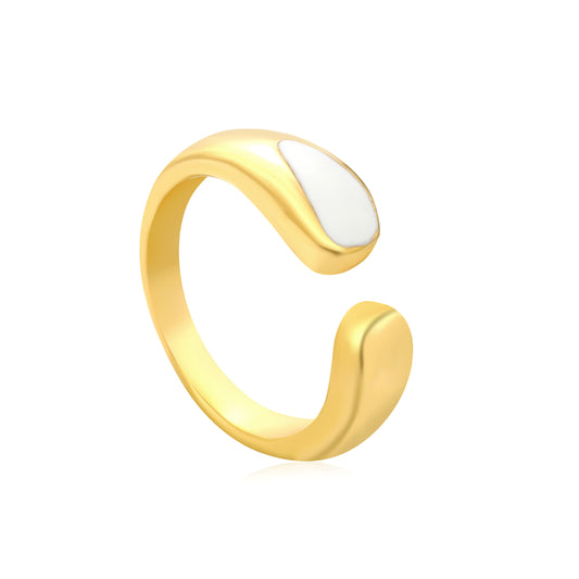 Wholesale 18K Gold Plated Arc Ring Mother-of-Pearl & Onyx Inlay Open Band Contrast Luxury