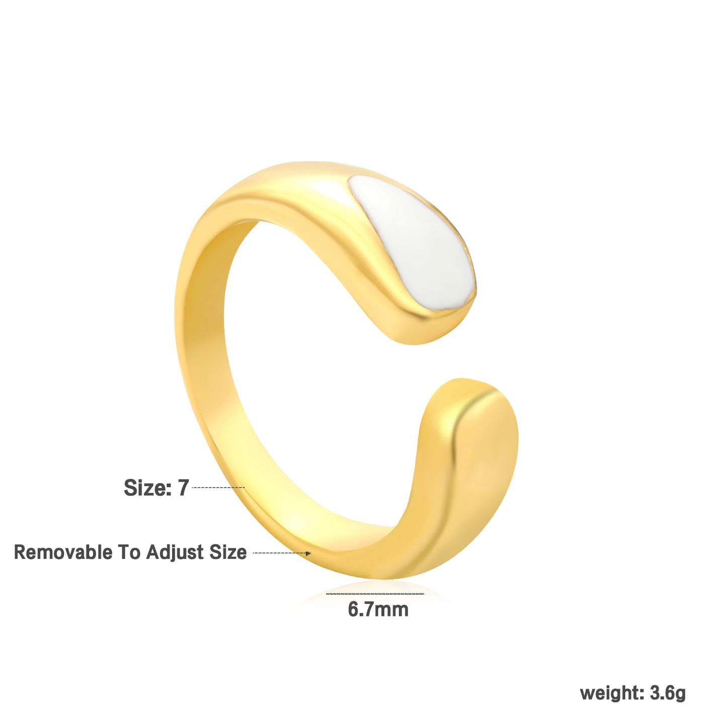 Wholesale 18K Gold Plated Arc Ring Mother-of-Pearl & Onyx Inlay Open Band Contrast Luxury