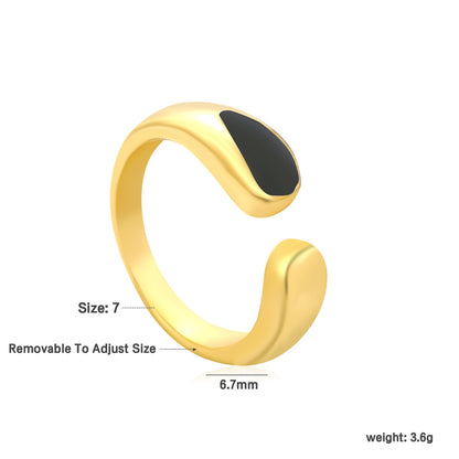 Wholesale 18K Gold Plated Arc Ring Mother-of-Pearl & Onyx Inlay Open Band Contrast Luxury