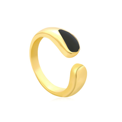 Wholesale 18K Gold Plated Arc Ring Mother-of-Pearl & Onyx Inlay Open Band Contrast Luxury