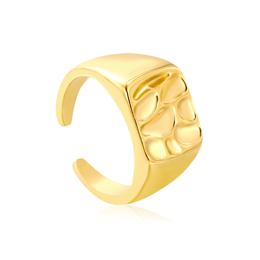 Wholesale 18K Gold Plated Diamond Quilt Ring Precision Texture Open Band Industrial Luxury