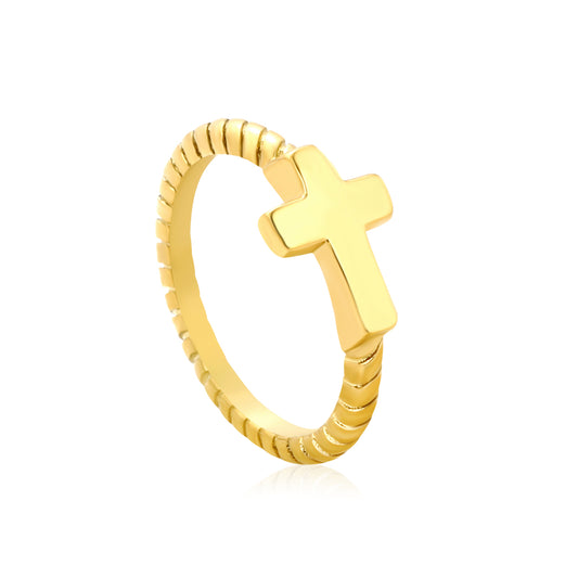 Wholesale 18K Gold Plated Cross Detail Ring Industrial Edge Religious Symbolist