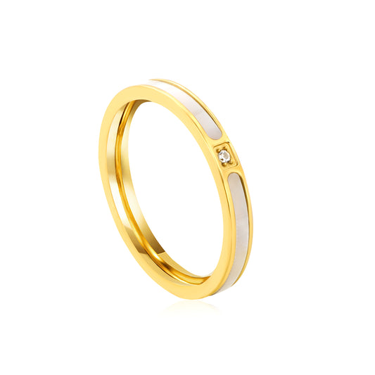 Wholesale 18K Gold Plated Linear Inlay Ring White Accent Strip Diamond Point Minimalist Luxe