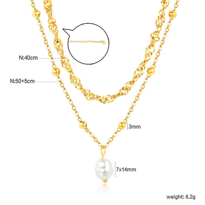 Wholesale 18K Gold Plated Multi-Layer Pearl Necklace Mixed Chains Natural Elegance Luxury