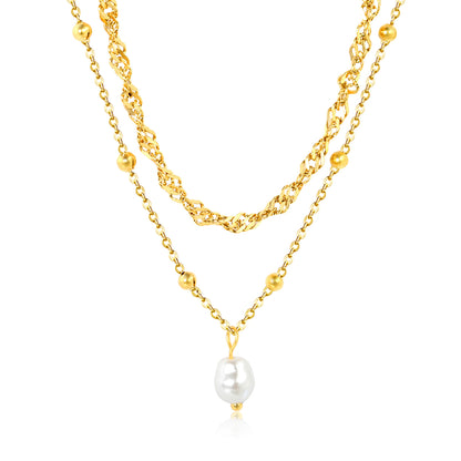 Wholesale 18K Gold Plated Multi-Layer Pearl Necklace Mixed Chains Natural Elegance Luxury