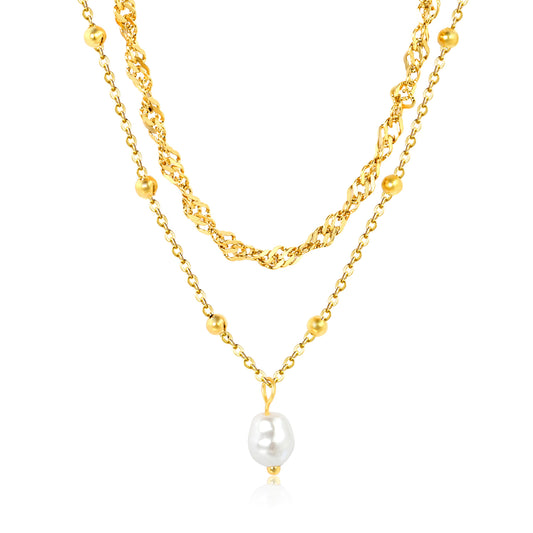 Wholesale 18K Gold Plated Multi-Layer Pearl Necklace Mixed Chains Natural Elegance Luxury
