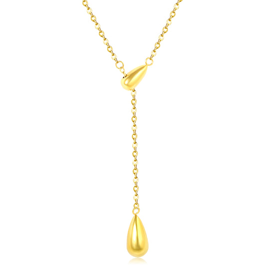 Wholesale 18K Gold Plated Y-Drop Necklace Dual Teardrop Pendant Natural Fluid Minimalist