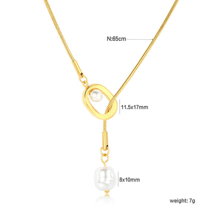 Wholesale 18K Gold Plated Heart Circle Pearl Necklace Suspended Pearl Accent Natural Elegance