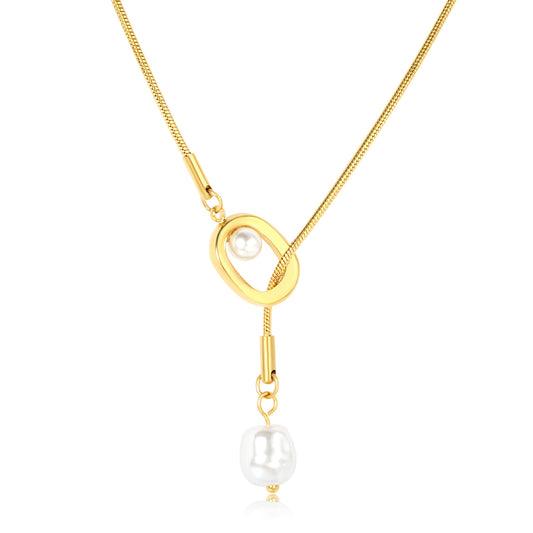 Wholesale 18K Gold Plated Heart Circle Pearl Necklace Suspended Pearl Accent Natural Elegance