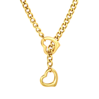 Wholesale 18K Gold Plated Double Heart Pendant Necklace Openwork Solid Contrast Festival Luxury