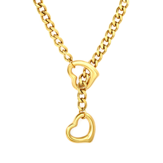 Wholesale 18K Gold Plated Double Heart Pendant Necklace Openwork Solid Contrast Festival Luxury