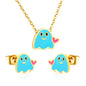 Stainless Steel Gold-Plated Dripping Heart Little Devil Set & Cross Chain + Round Tag Jewelry Supplier