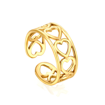 Wholesale Heart-shaped Openwork 18K Gold Stainless Steel Ring