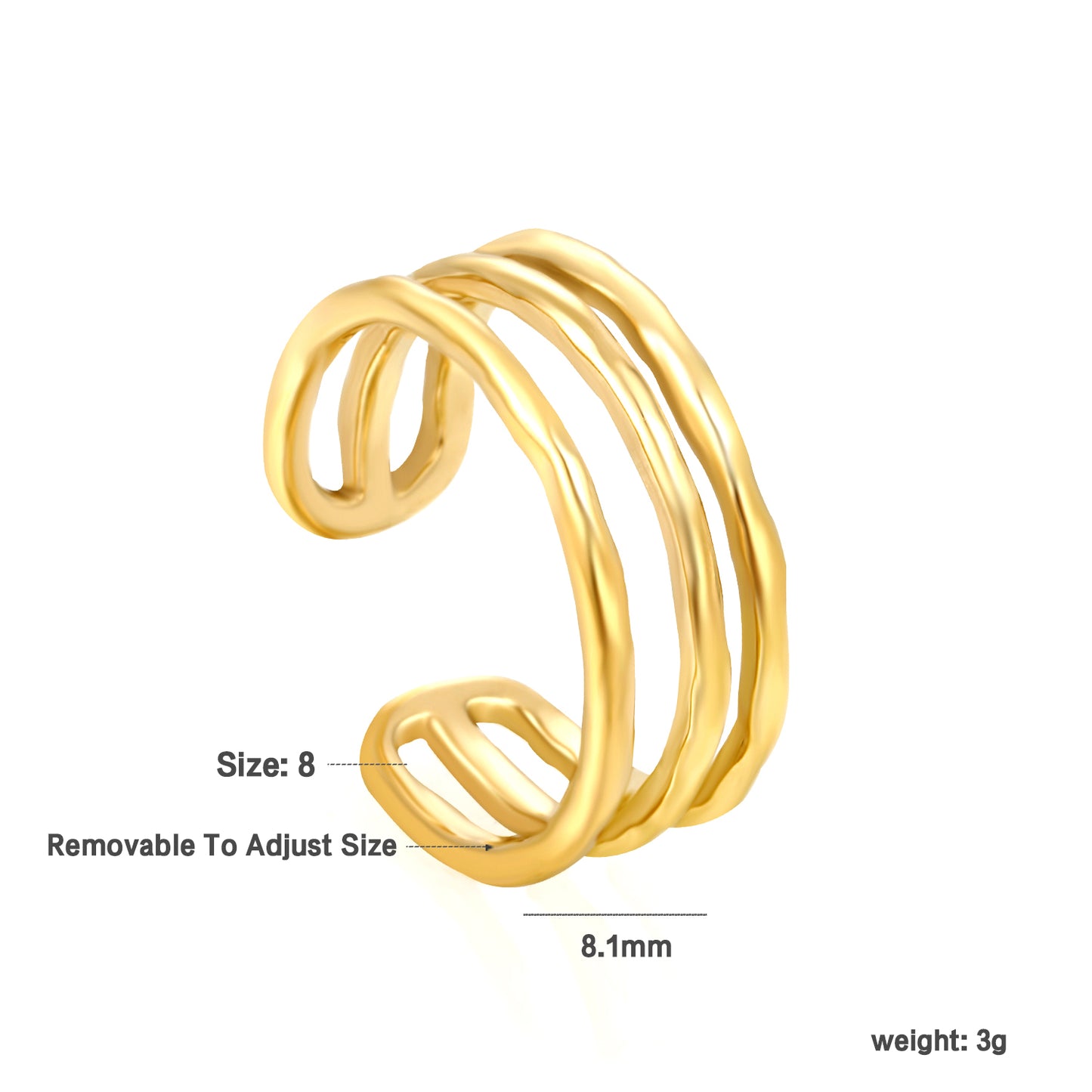 Wholesale Multi-Ring Stacked Open 18K Gold Stainless Steel Ring