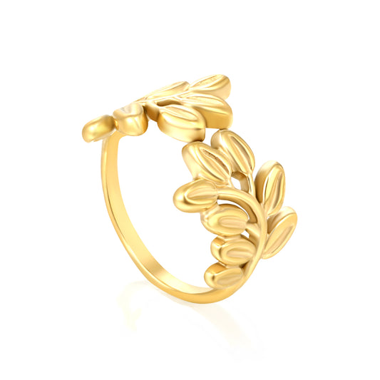 Wholesale flower-leaf combination open 18K gold stainless steel ring