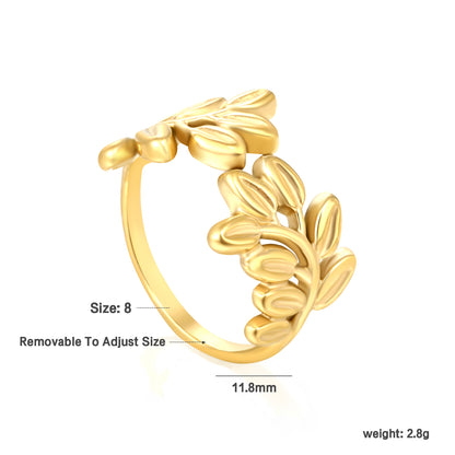 Wholesale flower-leaf combination open 18K gold stainless steel ring