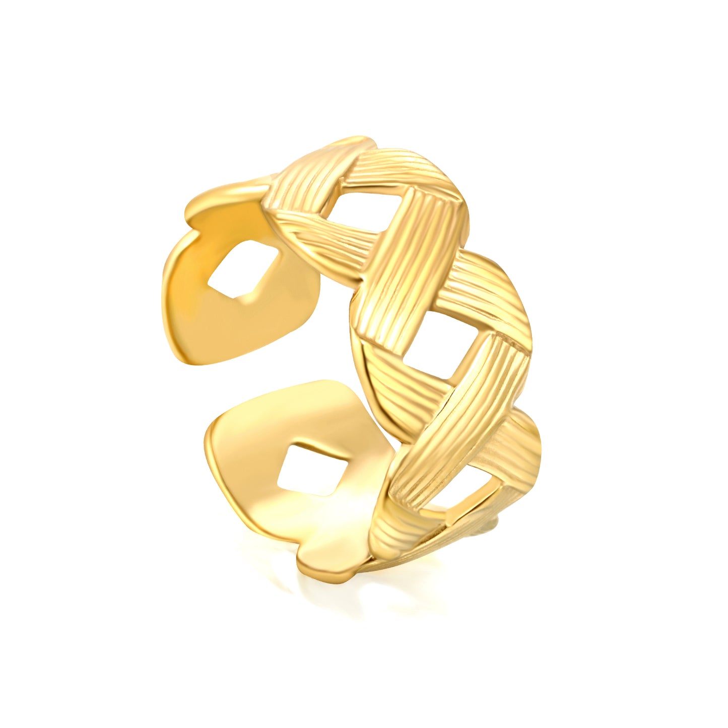 Wholesale Braided Texture Wide Band 18K Gold Stainless Steel Ring