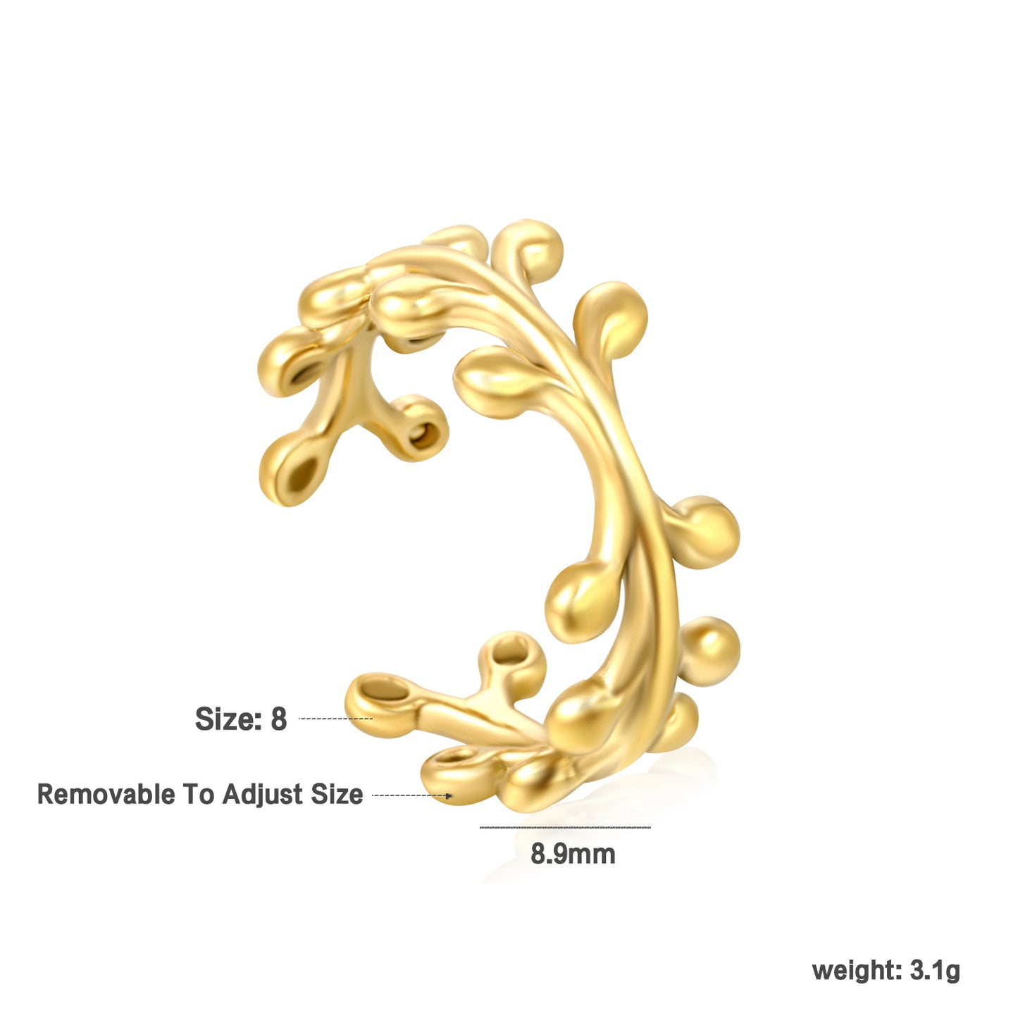 Wholesale bud-shaped open 18K gold stainless steel ring