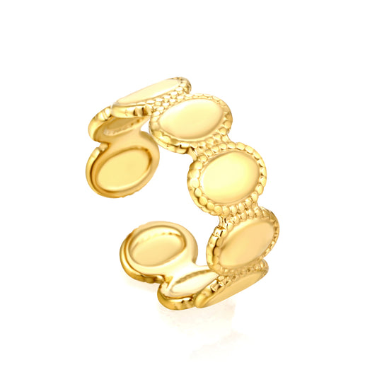 Wholesale circular disc-assembled open 18K gold stainless steel ring