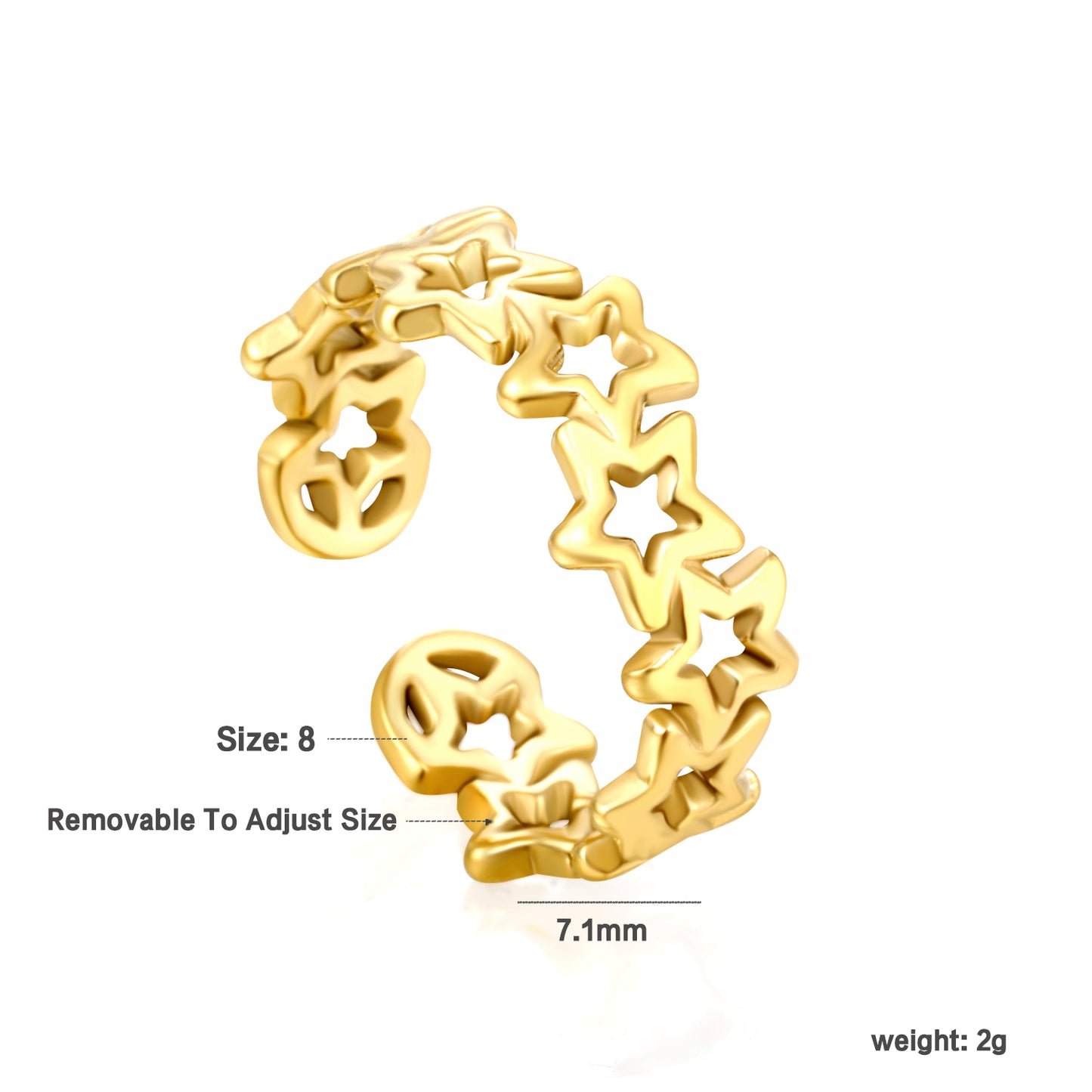 Wholesale Star Symbol Openwork 18K Gold Stainless Steel Ring