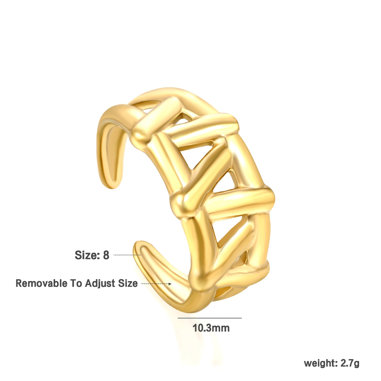 Wholesale woven texture open 18K gold stainless steel ring
