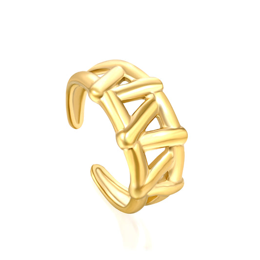 Wholesale woven texture open 18K gold stainless steel ring