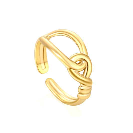 Wholesale rope-knot wrapped open 18K gold stainless steel ring