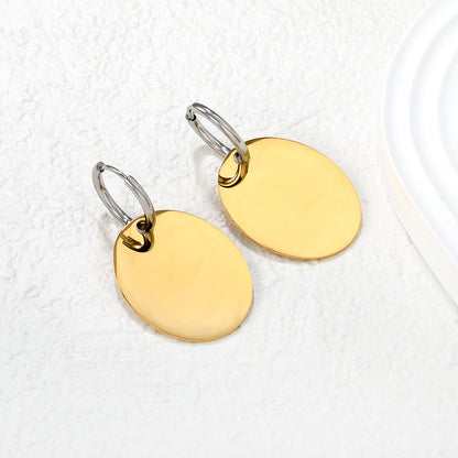 Wholesale Two-Tone Hoop with Gold Disc Earrings Contrast Design Minimalist Luxury