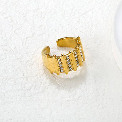 Wholesale 18K Gold Plated Multi-Layer Ring Diamond & Emerald Accent Open Band Festive Luxury Art