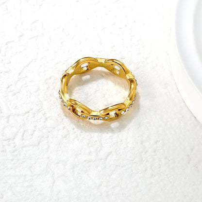 Wholesale 18K Gold Plated Openwork Chain Ring Diamond & Emerald Accent Festive Celebration Luxury