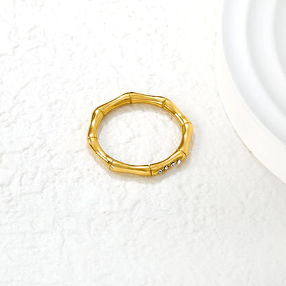 Wholesale 18K Gold Plated Geometric Bamboo Ring Diamond & Amethyst Accent Open Band Minimalist Luxe