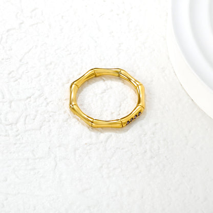 Wholesale 18K Gold Plated Geometric Bamboo Ring Diamond & Amethyst Accent Open Band Minimalist Luxe