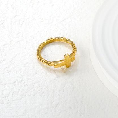 Wholesale 18K Gold Plated Cross Detail Ring Industrial Edge Religious Symbolist