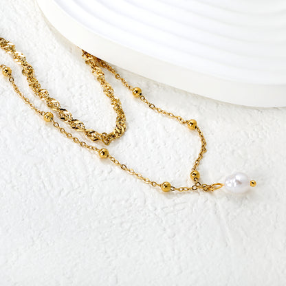 Wholesale 18K Gold Plated Multi-Layer Pearl Necklace Mixed Chains Natural Elegance Luxury