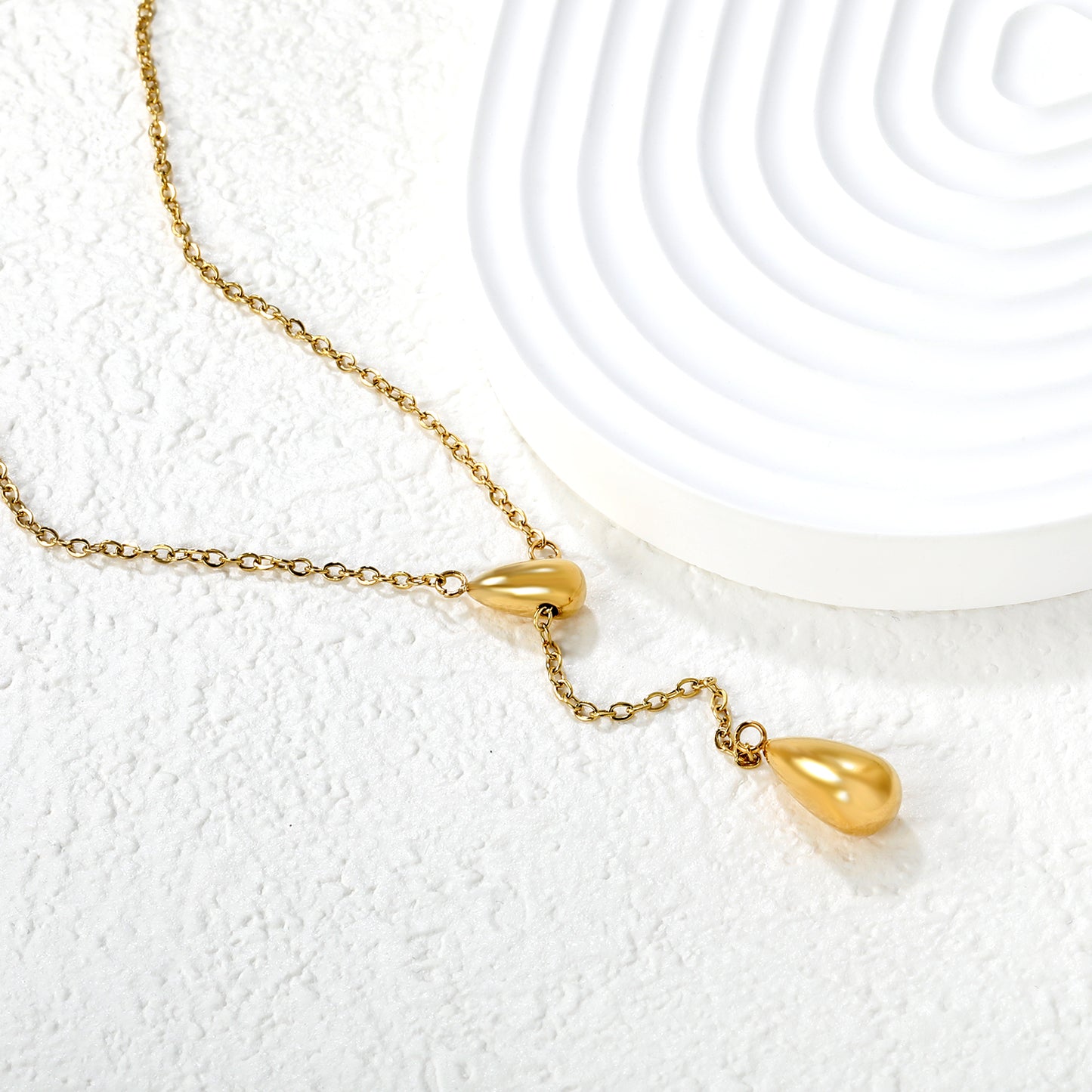 Wholesale 18K Gold Plated Y-Drop Necklace Dual Teardrop Pendant Natural Fluid Minimalist